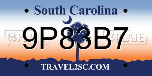 9P83B7 South Carolina License Plate