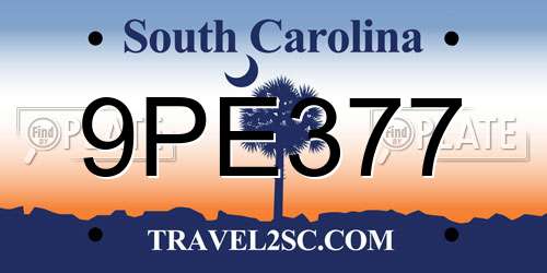 9PE377 South Carolina License Plate