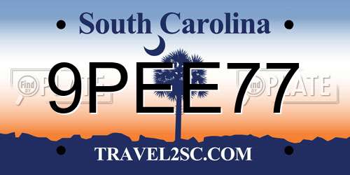 9PEE77 South Carolina License Plate