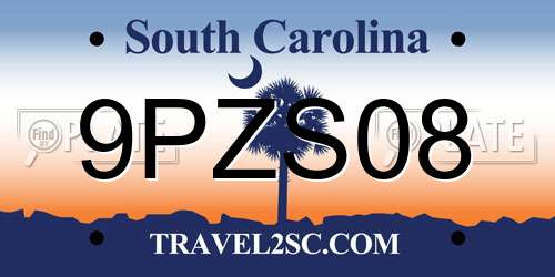 9PZS08 South Carolina License Plate