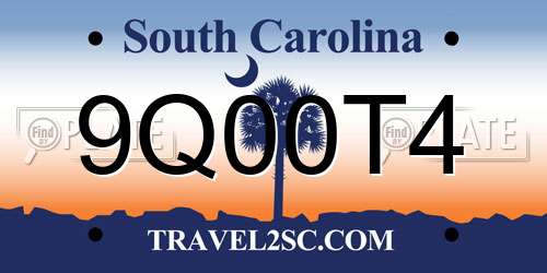 9Q00T4 South Carolina License Plate