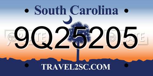 9Q25205 South Carolina License Plate