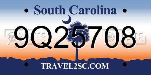 9Q25708 South Carolina License Plate