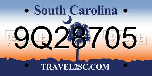 9Q28705 South Carolina License Plate
