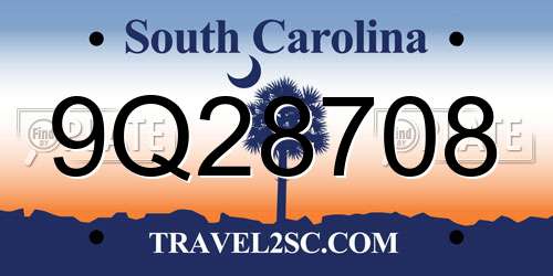 9Q28708 South Carolina License Plate