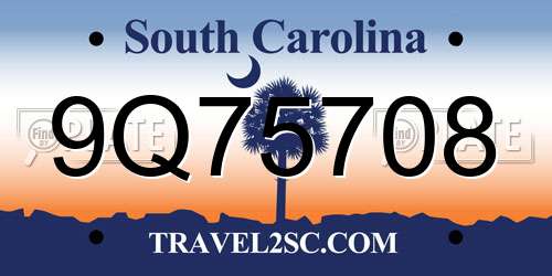 9Q75708 South Carolina License Plate