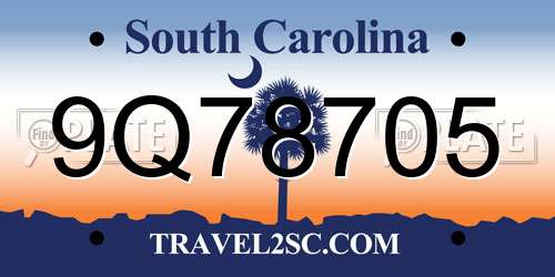 9Q78705 South Carolina License Plate