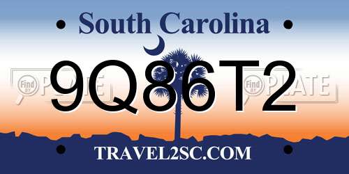 9Q86T2 South Carolina License Plate