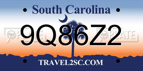 9Q86Z2 South Carolina License Plate