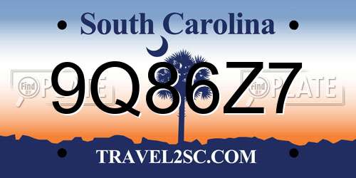 9Q86Z7 South Carolina License Plate