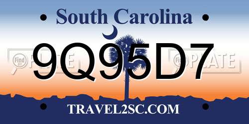9Q95D7 South Carolina License Plate