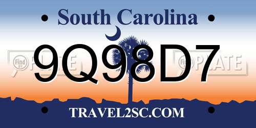 9Q98D7 South Carolina License Plate