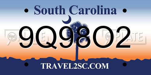 9Q98O2 South Carolina License Plate