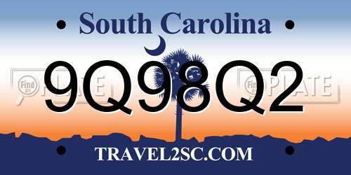 9Q98Q2 South Carolina License Plate