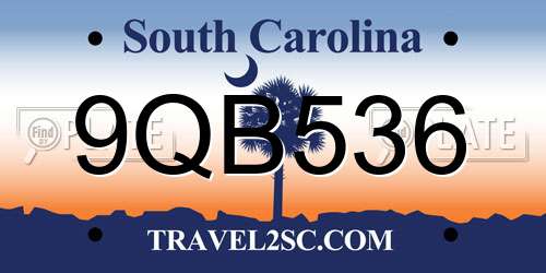 9QB536 South Carolina License Plate
