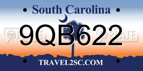 9QB622 South Carolina License Plate