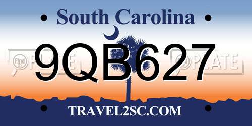 9QB627 South Carolina License Plate