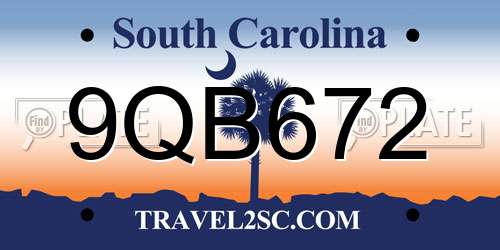 9QB672 South Carolina License Plate