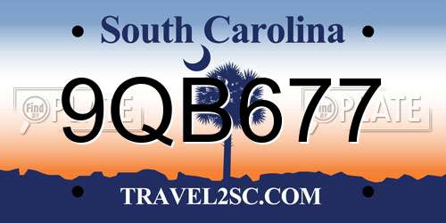 9QB677 South Carolina License Plate