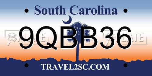 9QBB36 South Carolina License Plate