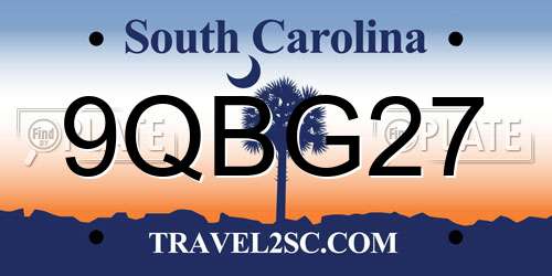 9QBG27 South Carolina License Plate