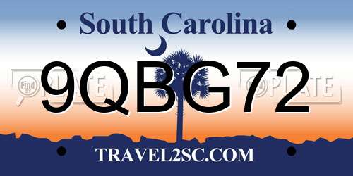 9QBG72 South Carolina License Plate