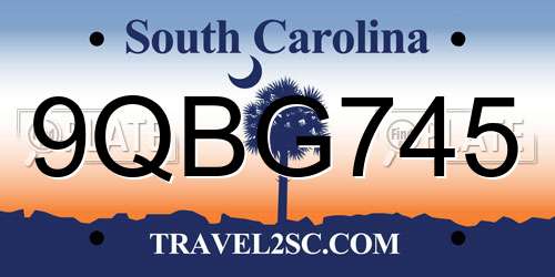9QBG745 South Carolina License Plate