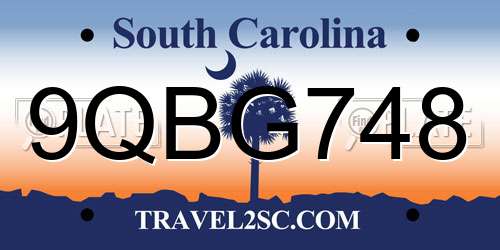 9QBG748 South Carolina License Plate