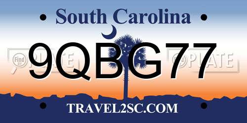 9QBG77 South Carolina License Plate