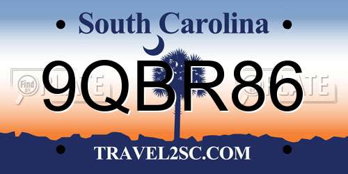 9QBR86 South Carolina License Plate