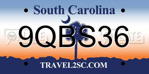 9QBS36 South Carolina License Plate