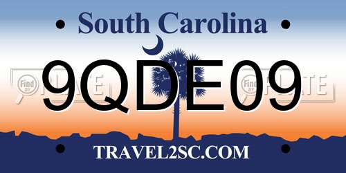 9QDE09 South Carolina License Plate
