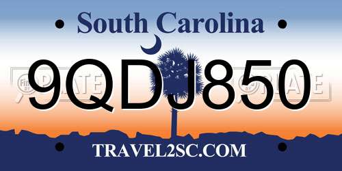 9QDJ850 South Carolina License Plate