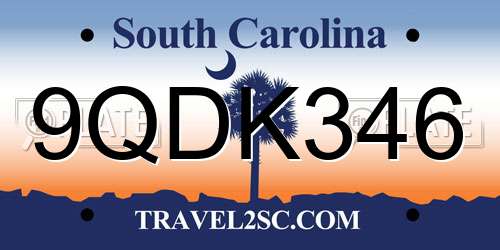 9QDK346 South Carolina License Plate