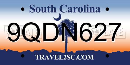 9QDN627 South Carolina License Plate