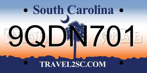 9QDN701 South Carolina License Plate