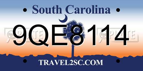 9QE8114 South Carolina License Plate