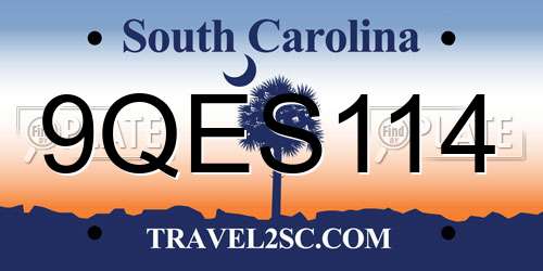 9QES114 South Carolina License Plate