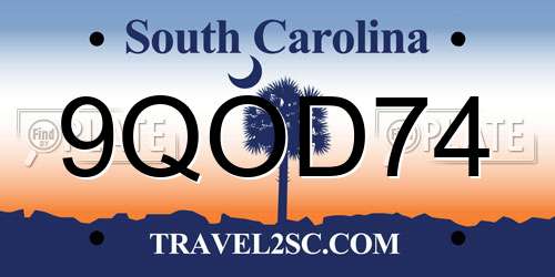 9QOD74 South Carolina License Plate