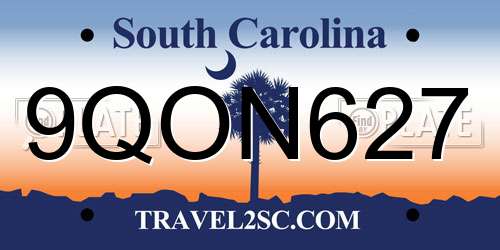 9QON627 South Carolina License Plate