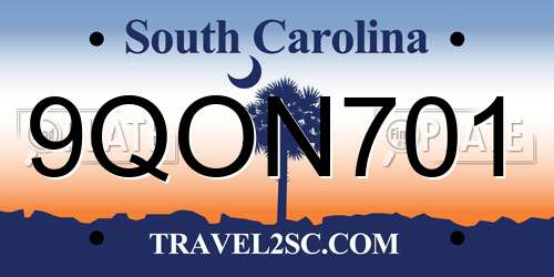 9QON701 South Carolina License Plate