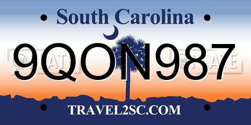 9QON987 South Carolina License Plate