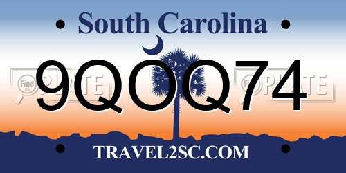 9QOQ74 South Carolina License Plate