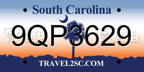 9QP3629 South Carolina License Plate