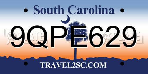 9QPE629 South Carolina License Plate