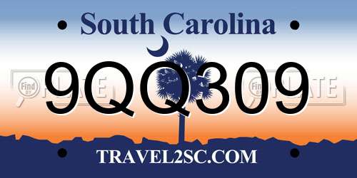 9QQ309 South Carolina License Plate