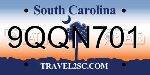9QQN701 South Carolina License Plate