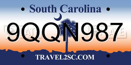 9QQN987 South Carolina License Plate