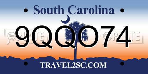 9QQO74 South Carolina License Plate