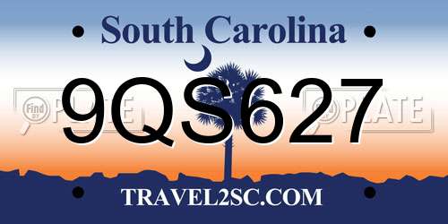 9QS627 South Carolina License Plate